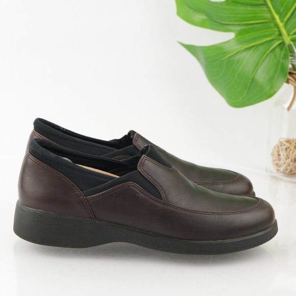 Clarks Womens Slip On Shoe Size 6 Brown Leather Elastic Sock Loafer Flats Comfy - Picture 7 of 10